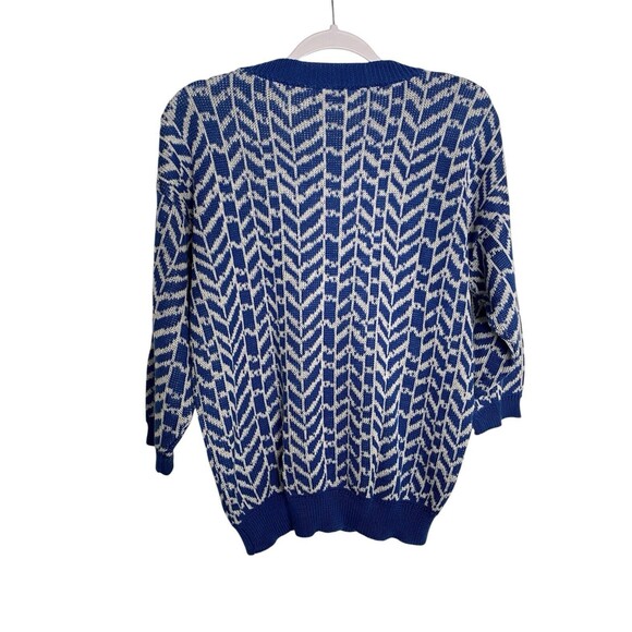 Wyndham Sweater Blue Chevron Round Neck 3/4 Sleeve - Picture 7 of 7